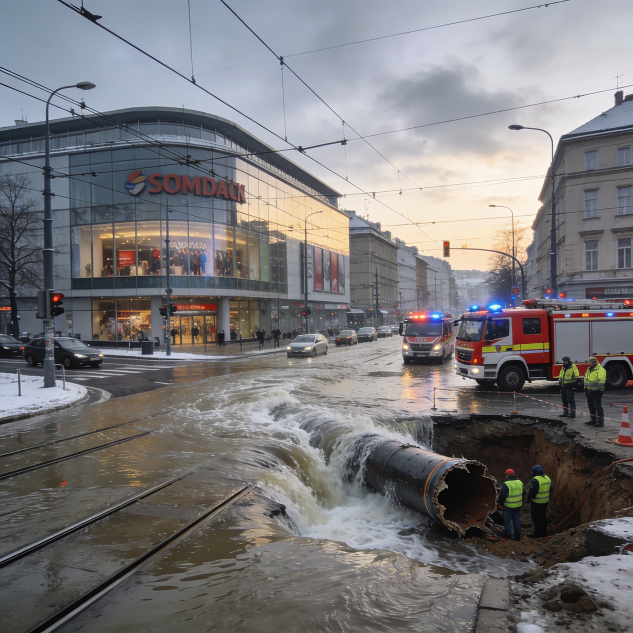 Potężna awaria wodociągowa. Zalane centrum Wrocławia! Wielkie utrudnienia komunikacyjne