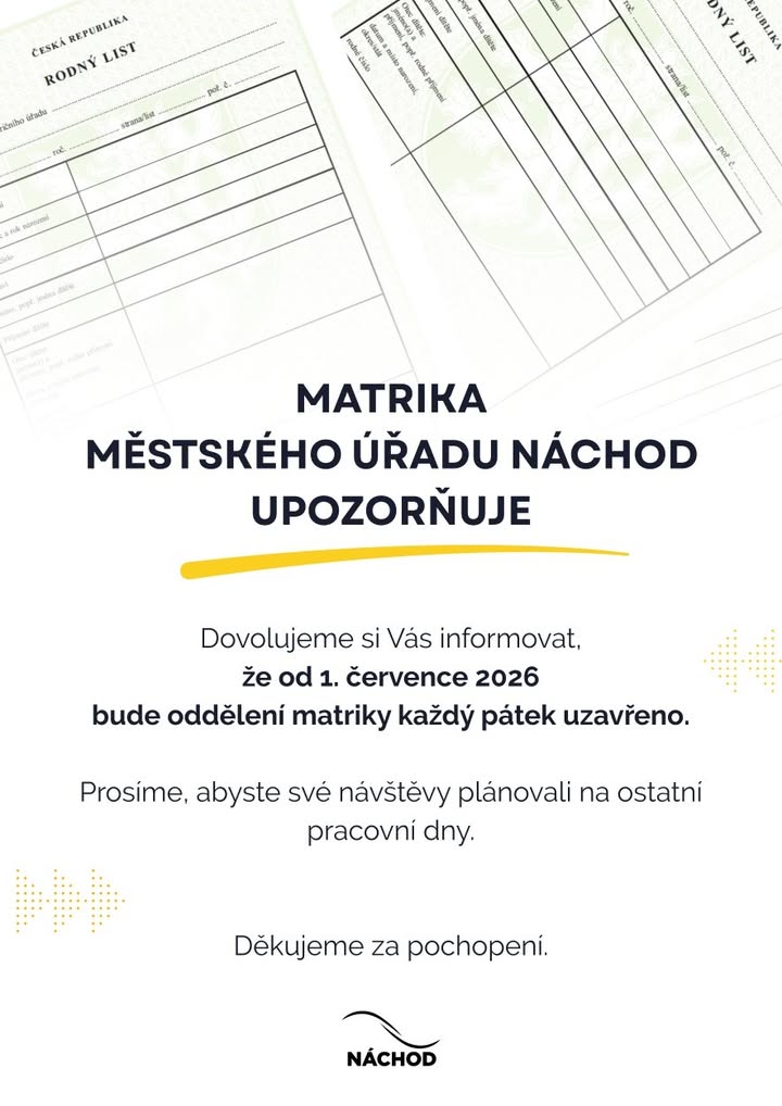 Zmiany w Urzędzie Miejskim Náchod: Zmiana Godzin Otwarcia - Aktualności
