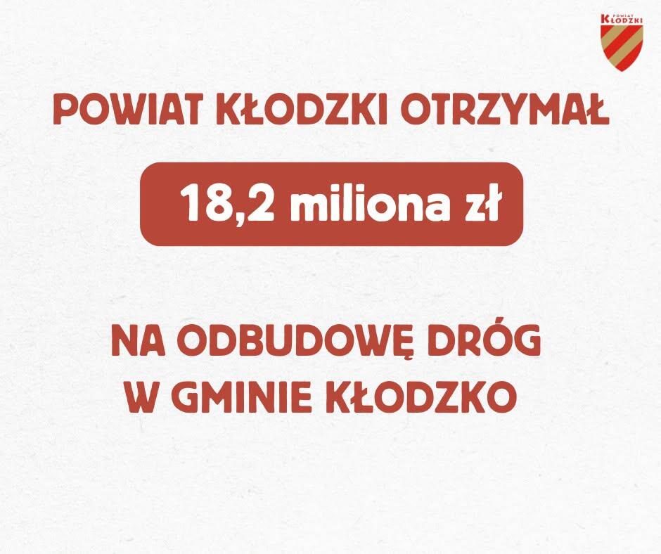 Ponad 18 mln zł na odbudowę dróg w gminie Kłodzko - Dolnośląskie