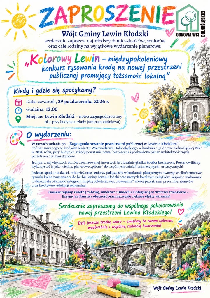 Kolorowy Lewin: Międzypokoleniowy konkurs rysowania kredą - Lewin Kłodzki